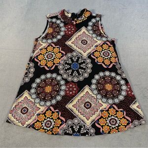 Robbie Bee Women’s Black A-line, Mock Neck Sleeveless Geometric Pattern Dress, L